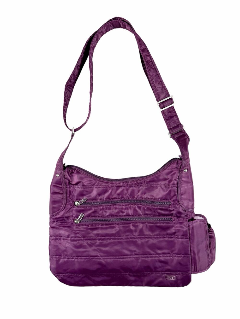 Lug Cable Car Crossbody Shoulder Bag Purple Quilted Nylon Adjustable Strap